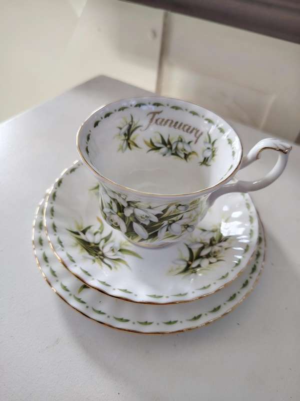 Royal Albert Snowdrops January Flower of the month trio