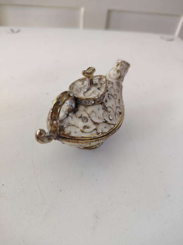 Vintage Lamp Enamel Bejeweled Trinket Box.