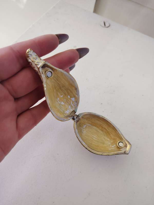 Vintage Lamp Enamel Bejeweled Trinket Box.