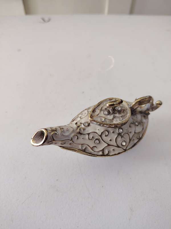 Vintage Lamp Enamel Bejeweled Trinket Box.