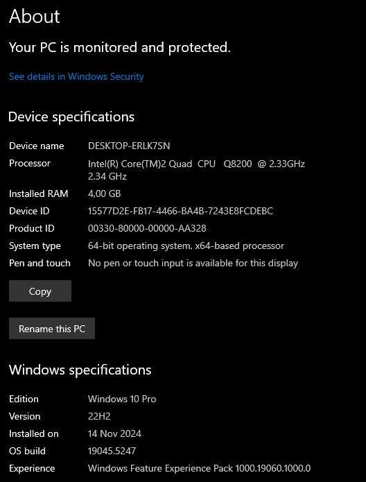 Windows 10 Desktop PC, GT 730 2Gb GPU, Core2 Quad CPU, 4Gb RAM, 240Gb SSD, DVD