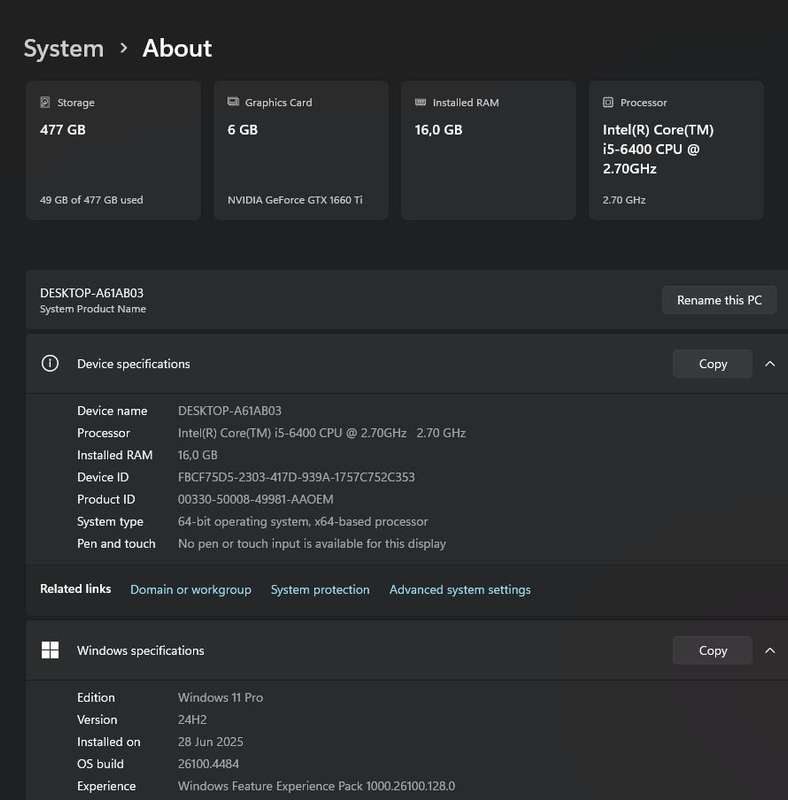Gaming PC with ARGB, GTX1660 Ti 6Gb GPU, i5-6400 CPU, 16Gb RAM, 512Gb NvMe, Win 11 Pro