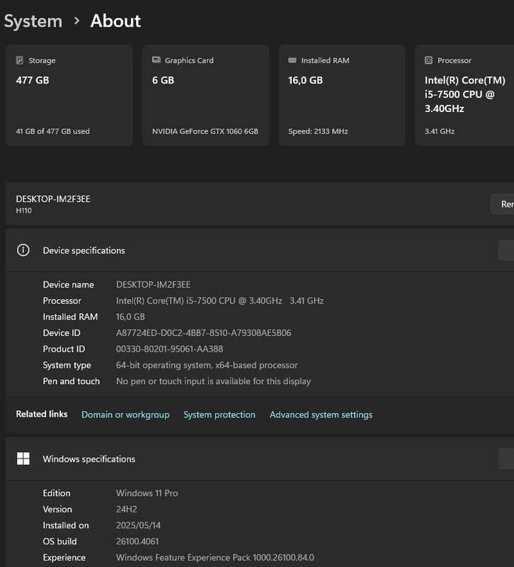 Gaming PC with ARGB, GTX1060 6Gb GPU, i5-7500 CPU, 16Gb RAM, 512Gb NvMe, Win 11 Pro