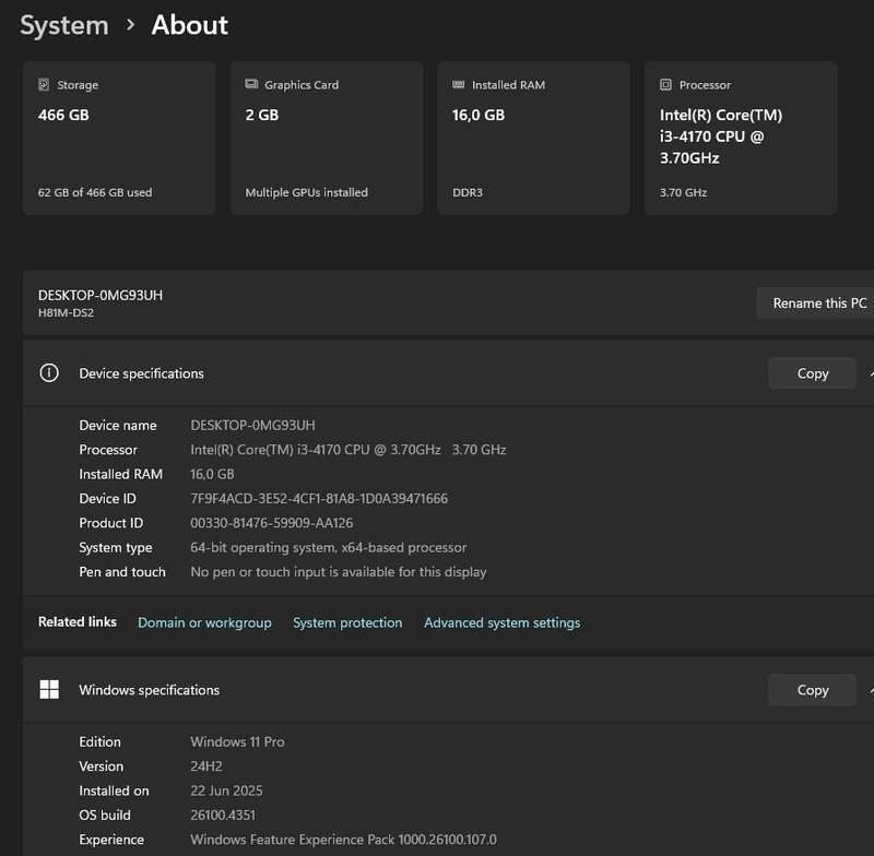 Windows 11 Desktop PC, GT 1030 2Gb 512Gb GPU, i3 4170 CPU, 16Gb RAM, 500Gb SSD, DVD, Win 11 Pro
