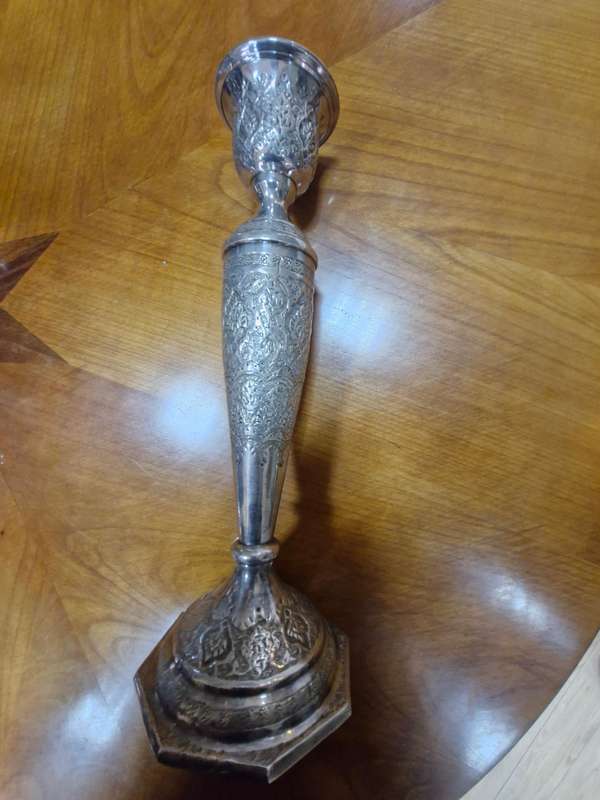 Antique solid silver Middle Eastern Candlestick
