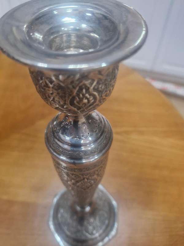 Antique solid silver Middle Eastern Candlestick