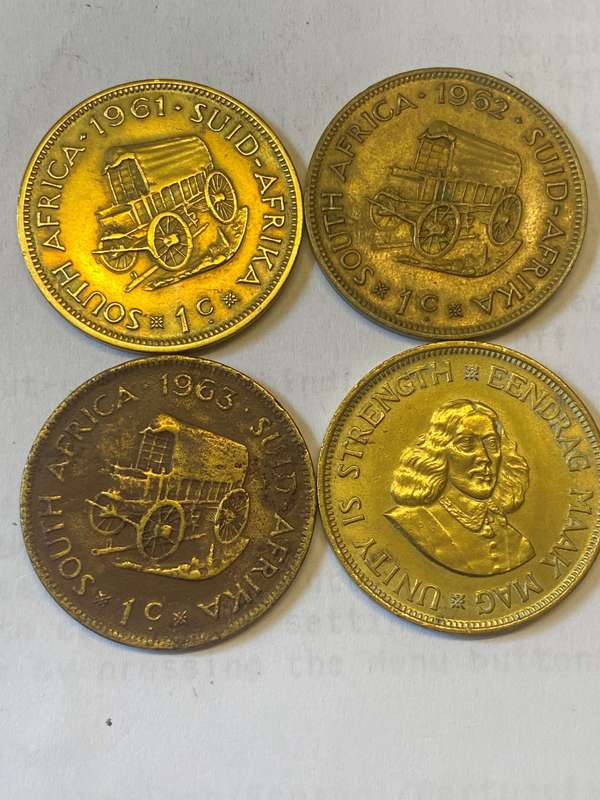 1961 1962 1963 1964 South Africa 1/2 cent coins set