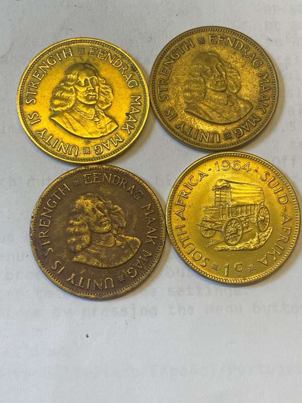 1961 1962 1963 1964 South Africa 1/2 cent coins set