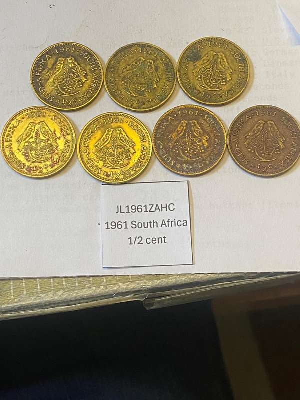1961  South Africa 1/2 cent coins - BID PER COIN