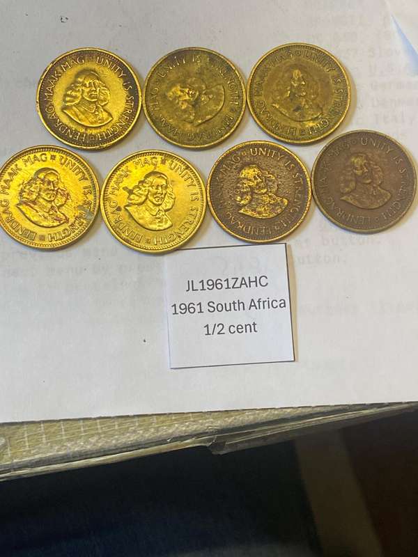1961  South Africa 1/2 cent coins - BID PER COIN
