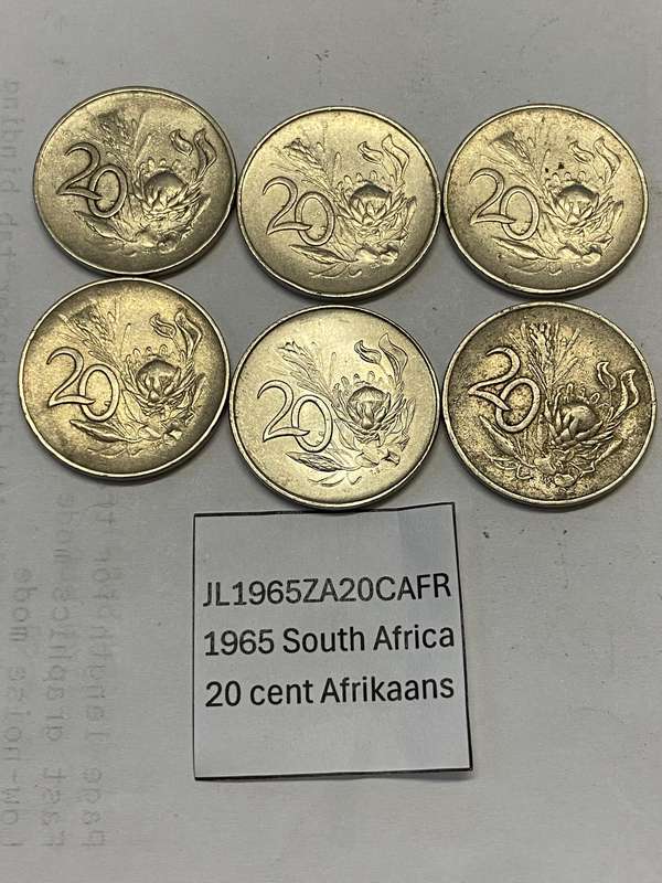1965 South Africa 20 cent - AFRIKAANS - BID PER COIN