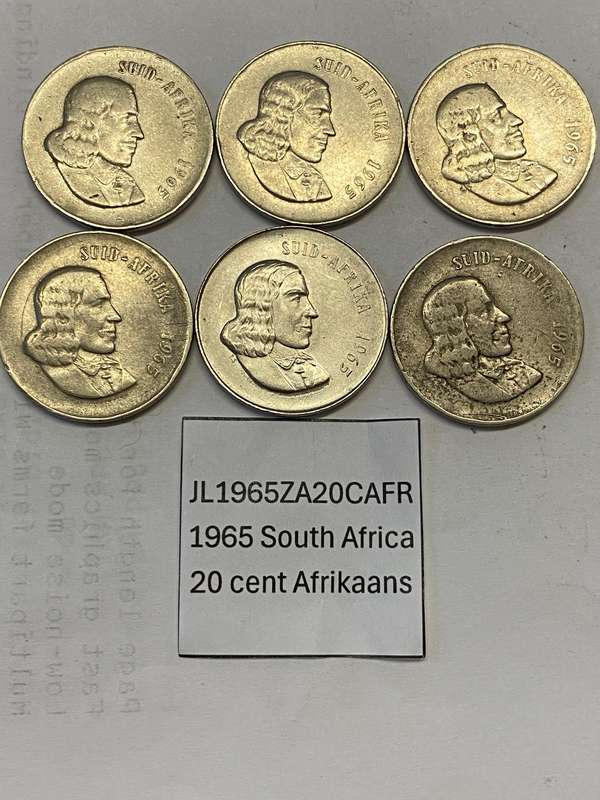 1965 South Africa 20 cent - AFRIKAANS - BID PER COIN