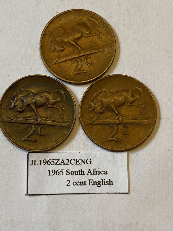 1965 South Africa 2 cent - ENGLISH - BID PER COIN