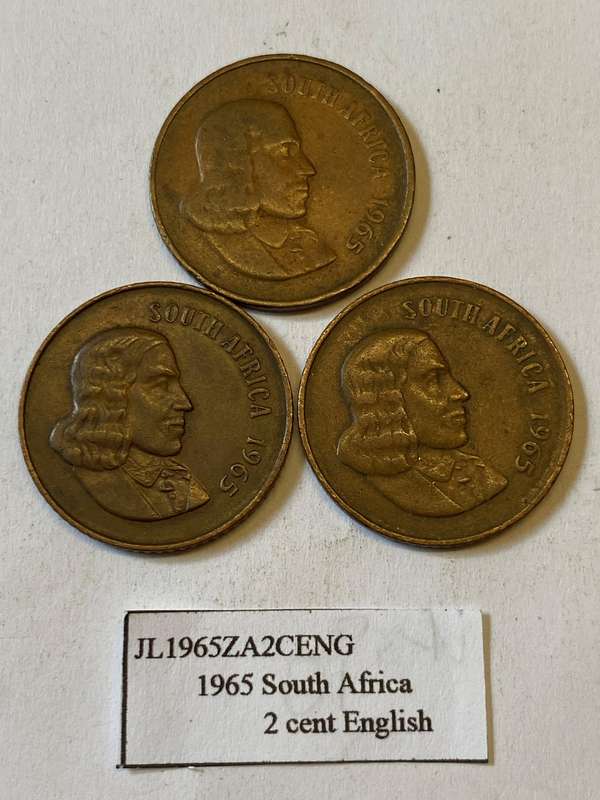 1965 South Africa 2 cent - ENGLISH - BID PER COIN