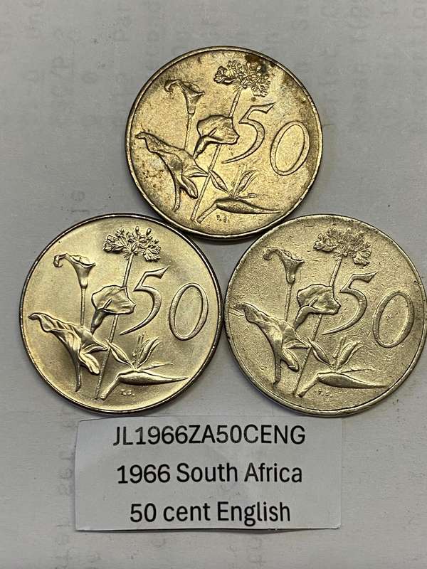 1966 South Africa 50 cent - English - BID PER COIN
