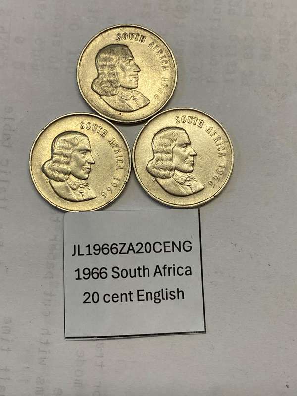 1966 South Africa 20 cent - English - BID PER COIN