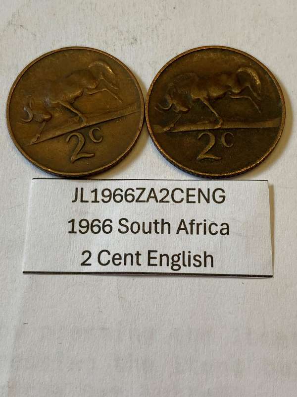1966 South Africa 2 cent - English - BID PER COIN