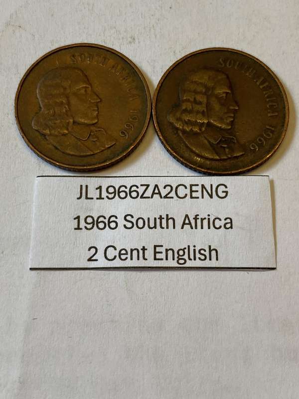 1966 South Africa 2 cent - English - BID PER COIN