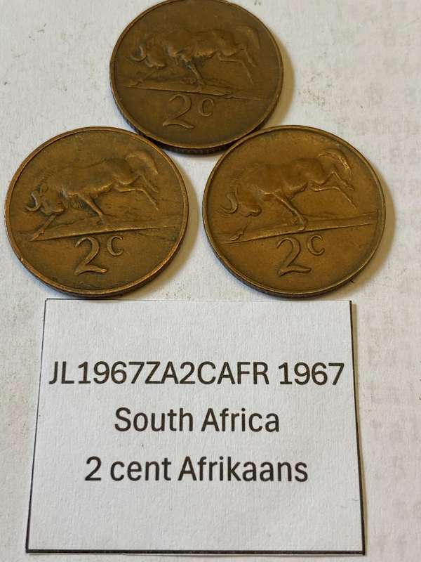 1967 South Africa 2 cent - AFRIKAANS - BID PER COIN