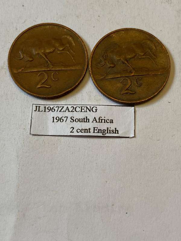 1967 South Africa 2 cent - ENGLISH - BID PER COIN