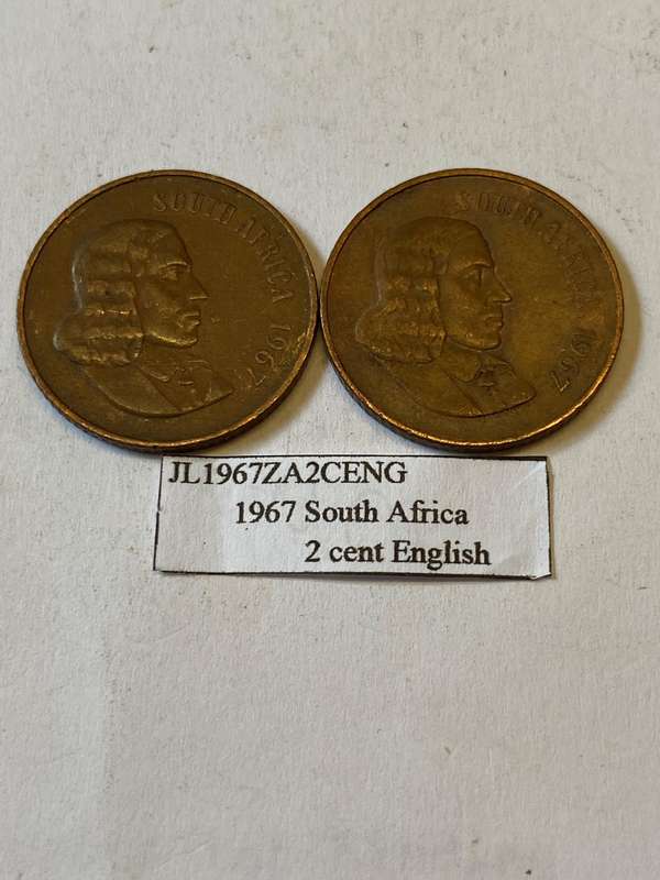 1967 South Africa 2 cent - ENGLISH - BID PER COIN