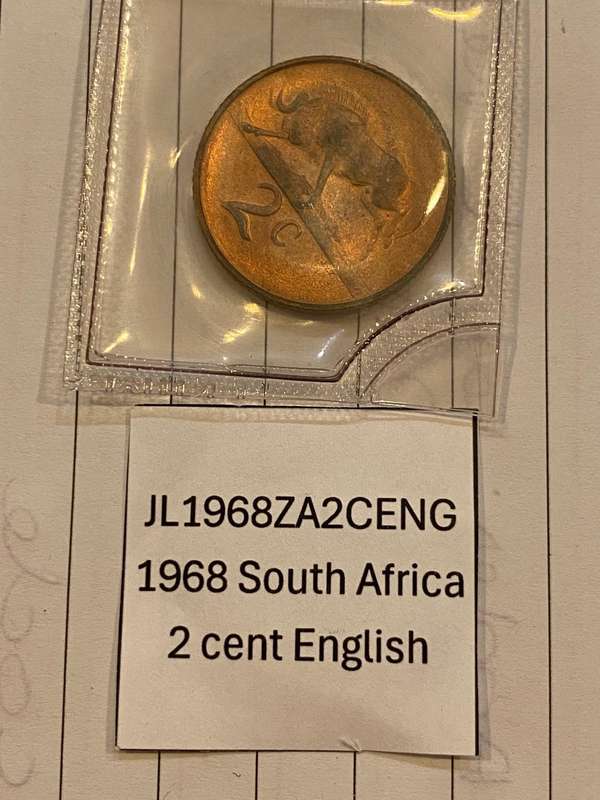 1968 South Africa 2 cent - ENGLISH in pouch