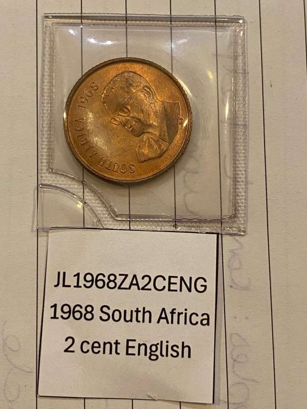 1968 South Africa 2 cent - ENGLISH in pouch
