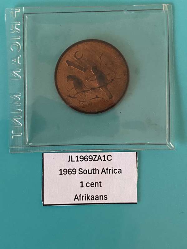 1969 South Africa 1 cent - AFRIKAANS in pouch