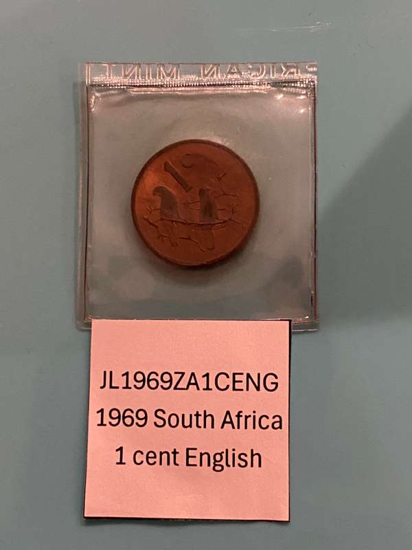 1969 South Africa 1 cent - ENGLISH in pouch
