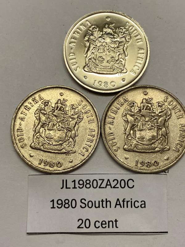 1980 South Africa 20 cent - BID PER COIN