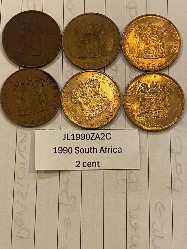 1990 South Africa 2 cent - BID PER COIN