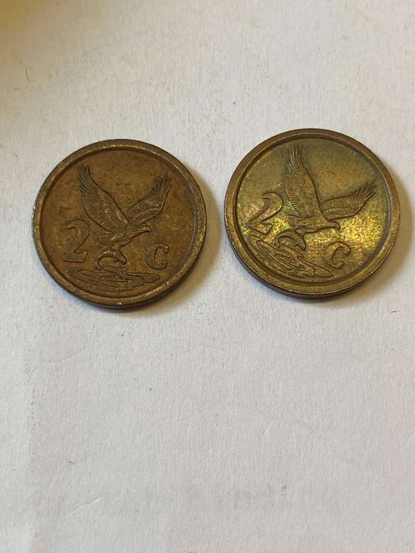 1991 & 1993 South Africa 2 cent - BID PER COIN