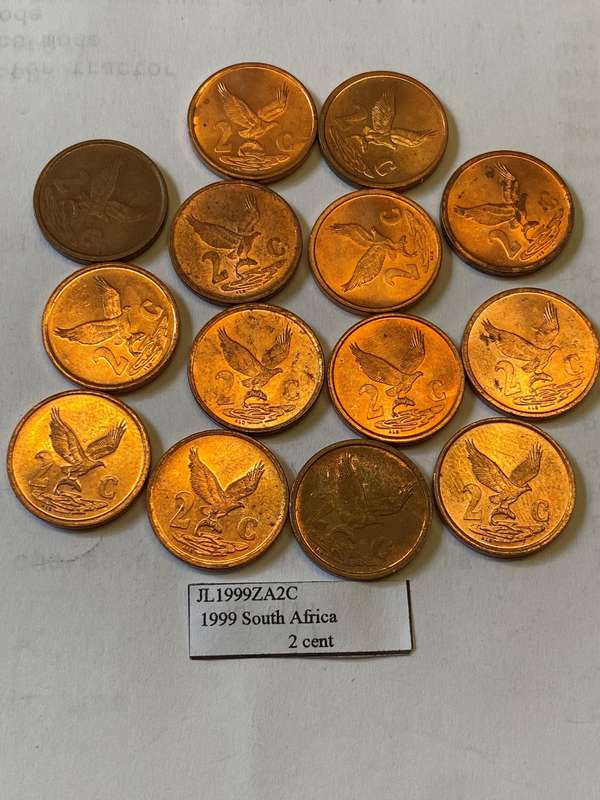 1999 South Africa 2 cent - BID PER COIN