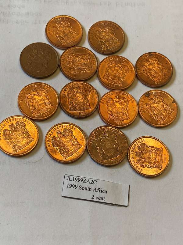 1999 South Africa 2 cent - BID PER COIN