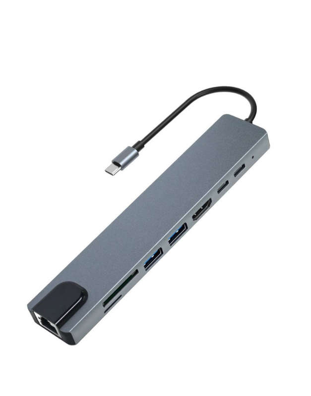 FOYU 8 in 1 USB C Hub Type C Adapter with HDTV/PD/2USB/TC/SD/TF/RJ45 (B3442)