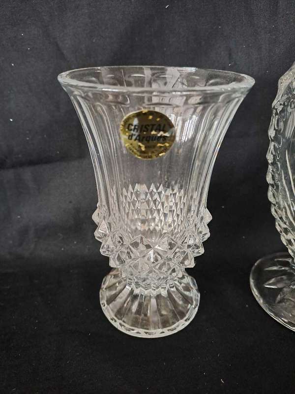 2 cut crystal bud vases, 13cm tall