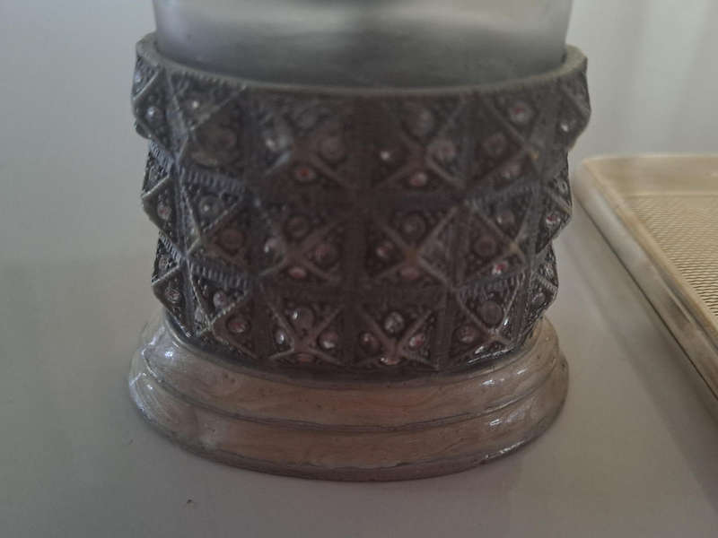 Metal and glass vintage perfume bottle, 8cm tall and silverplated cigarette case