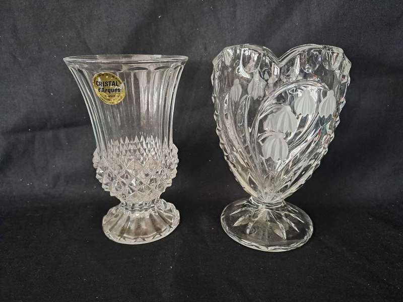 2 cut crystal bud vases, 13cm tall