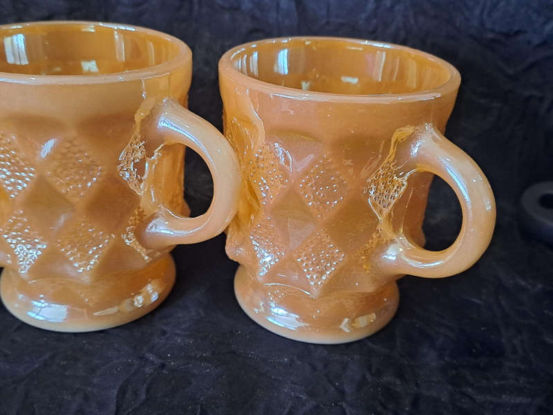3 x Vintage Fire King Anchor hocking Kimberley Diamond PEACH LUSTER Mug Cups