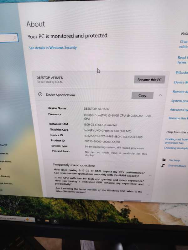 i5 8th Gen, 500Gb ssd drive, 8Gb Ram. Home or Business Pc, Windows 10 Pro Installed and Activated.