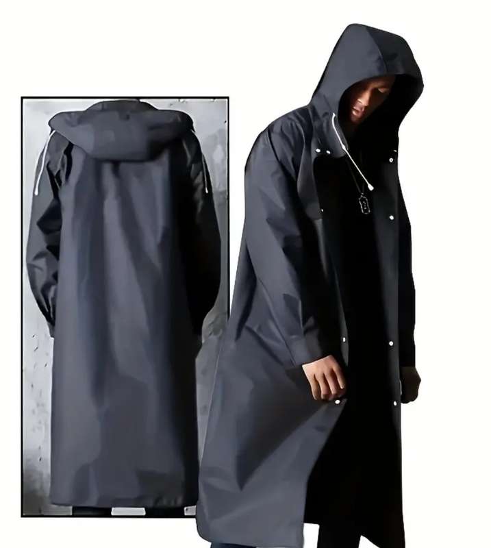 Extra Long and Thick Adult Raincoat with Drawstring Hood