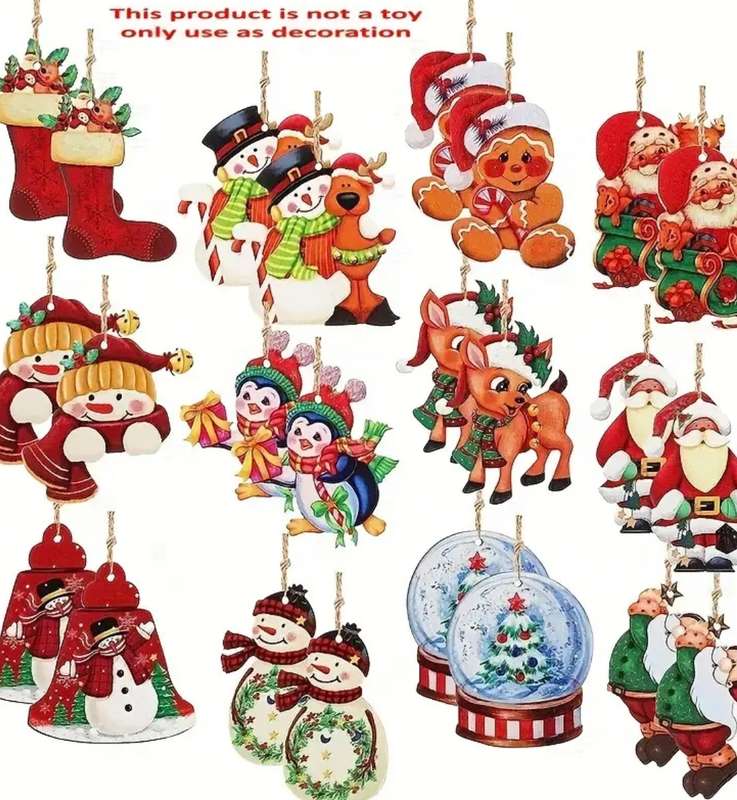 24pcs Set of Festive Wooden Christmas Ornaments