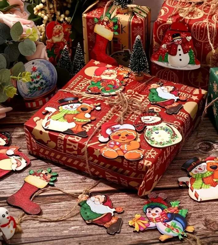 24pcs Set of Festive Wooden Christmas Ornaments