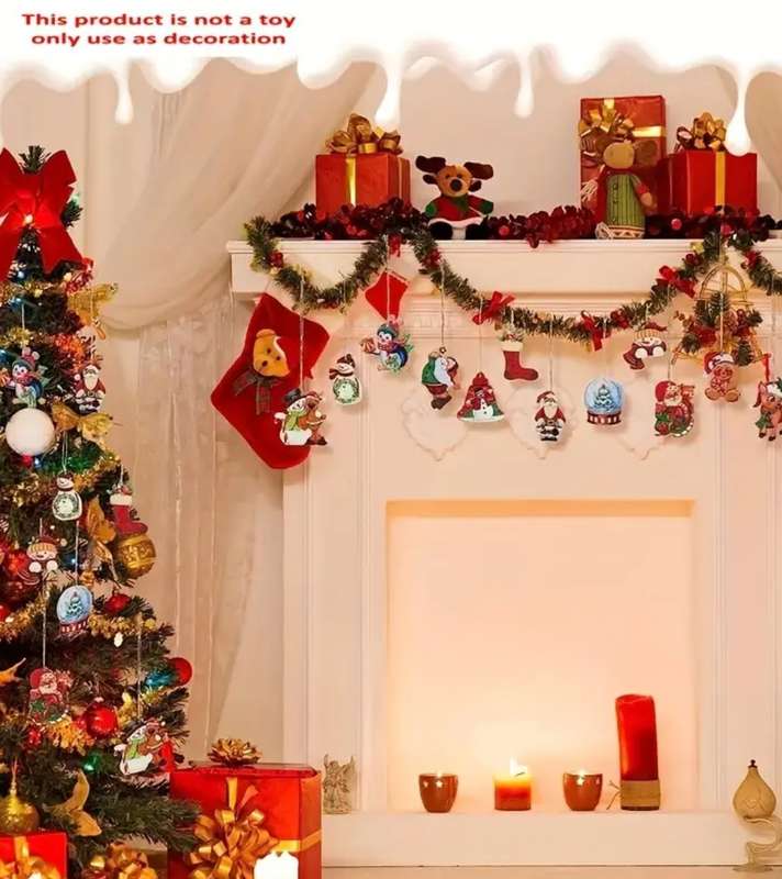 24pcs Set of Festive Wooden Christmas Ornaments