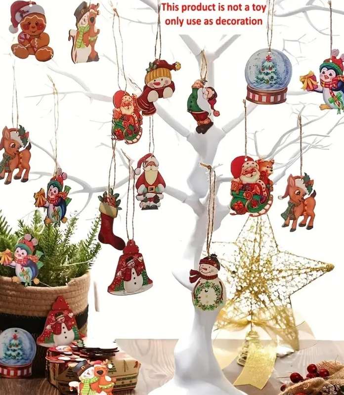 24pcs Set of Festive Wooden Christmas Ornaments