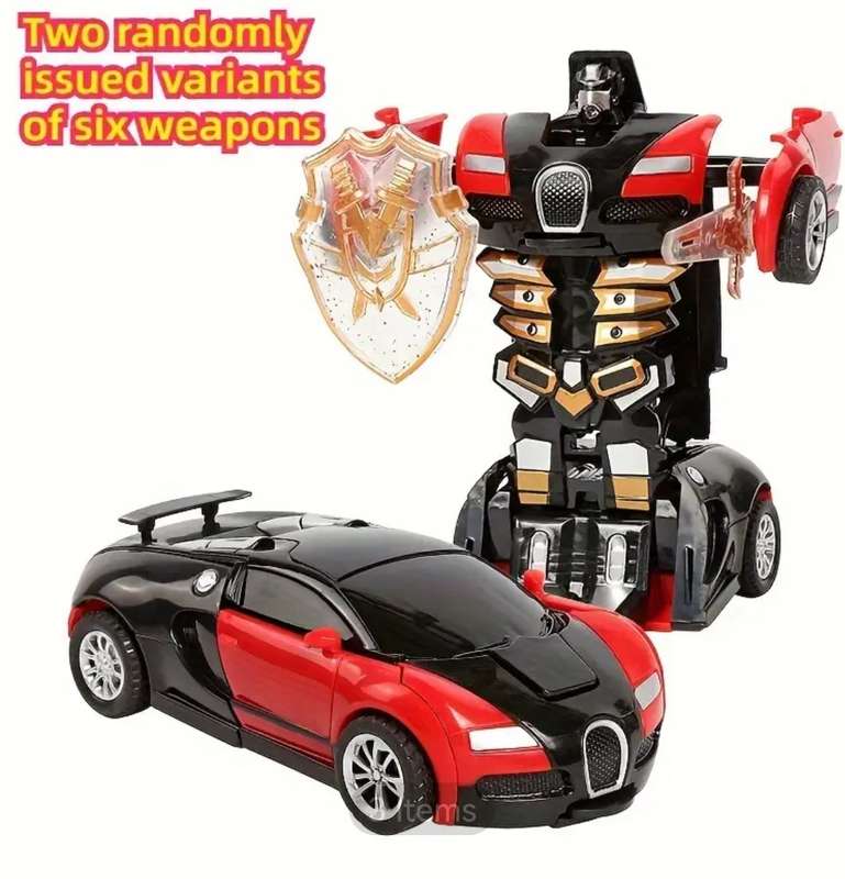 One-Button Impact Deformation Car, with Random 2 Weapon Sets, Toy Car