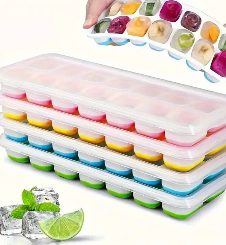 4-Piece Silicone Ice Cube Trays: Multifunctional Household Molds with Removable Lids