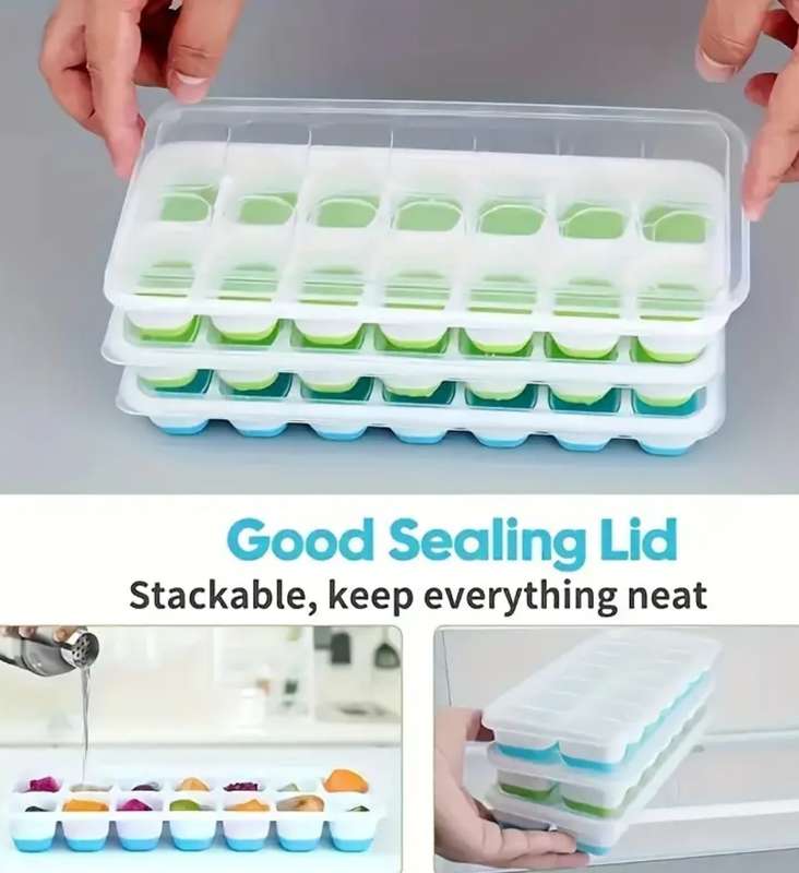 4-Piece Silicone Ice Cube Trays: Multifunctional Household Molds with Removable Lids