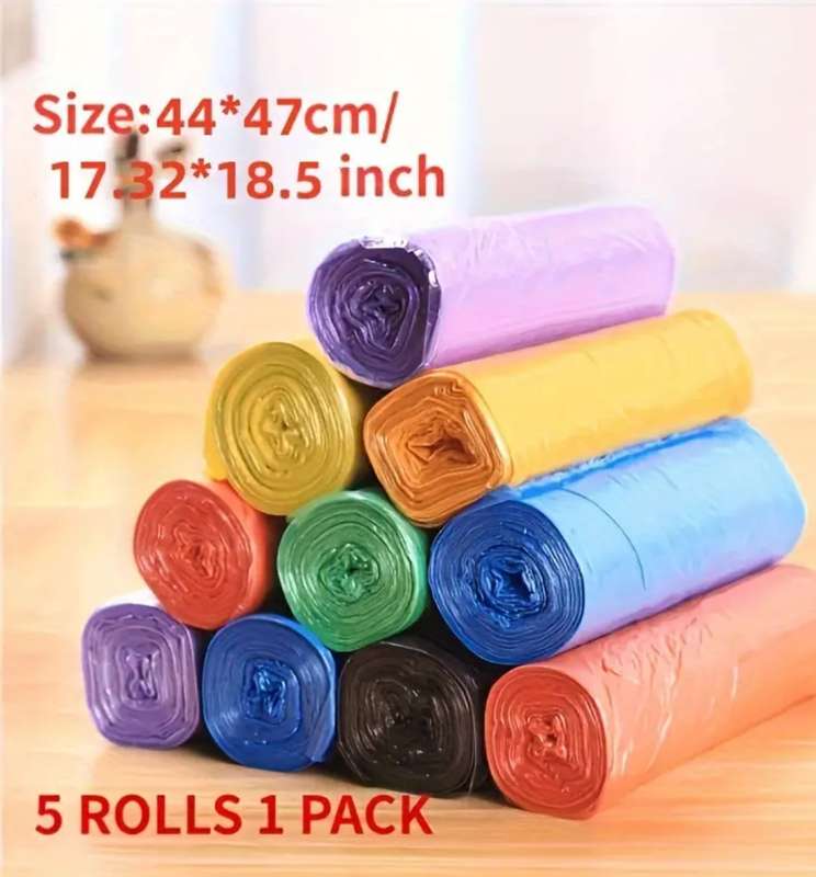 5 Rolls of 100 each Disposable Bin Bags - Purple  44cm x 47cm