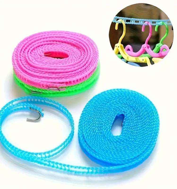 3Pc Clothesline, Hanging Rope, Thick Portable Clotheslines 10m/8m/5m - 1 x Pink, 2 x Blue